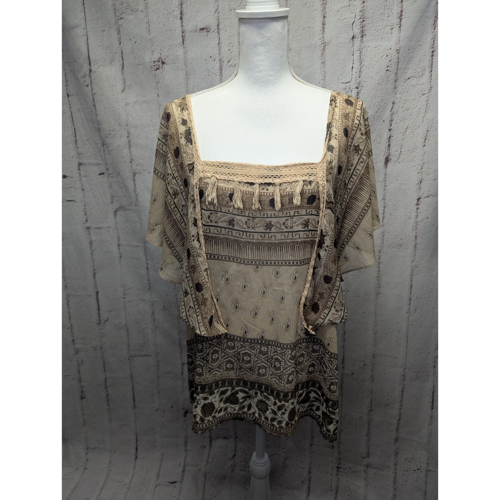 Lane Bryant Women's 18-20 Tan Square Neck Fringe‎ Boho Western Western Cowboy